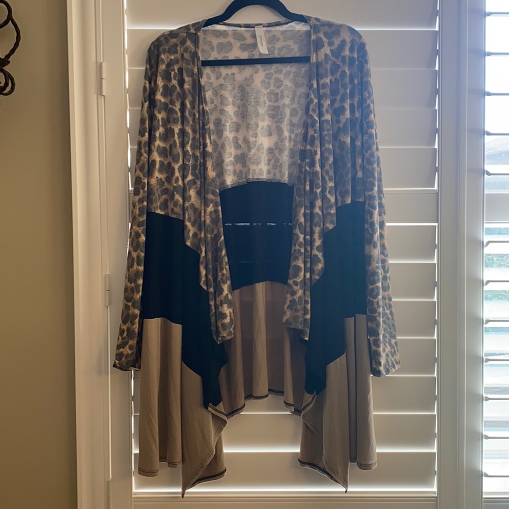 Honeyme Leopard Print Open Front Cardigan